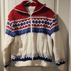 Women's Red, Blue, and White Patterned Jacket